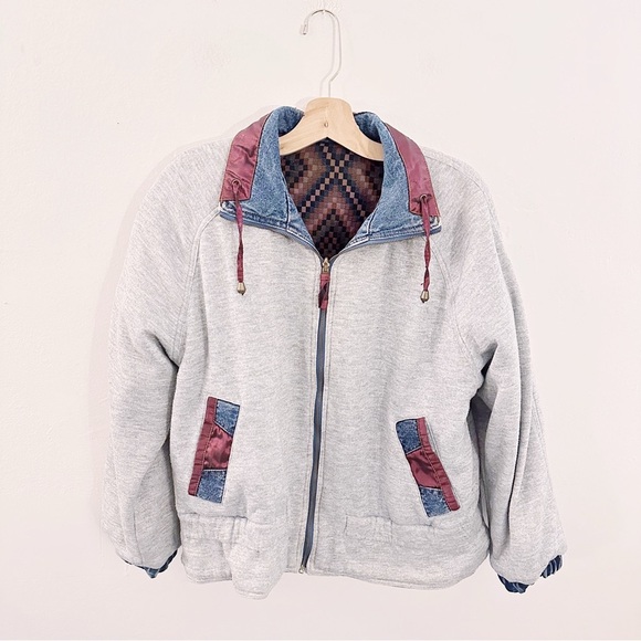 Vintage Jones New York Reversible Jacket Patchwork Zip Up Denim - Picture 3 of 6